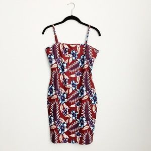 Burgundy Tropical Floral Mini Dress